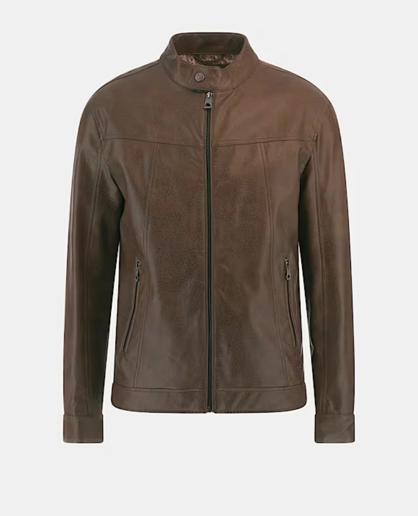 Cazadora motera de piel sintética